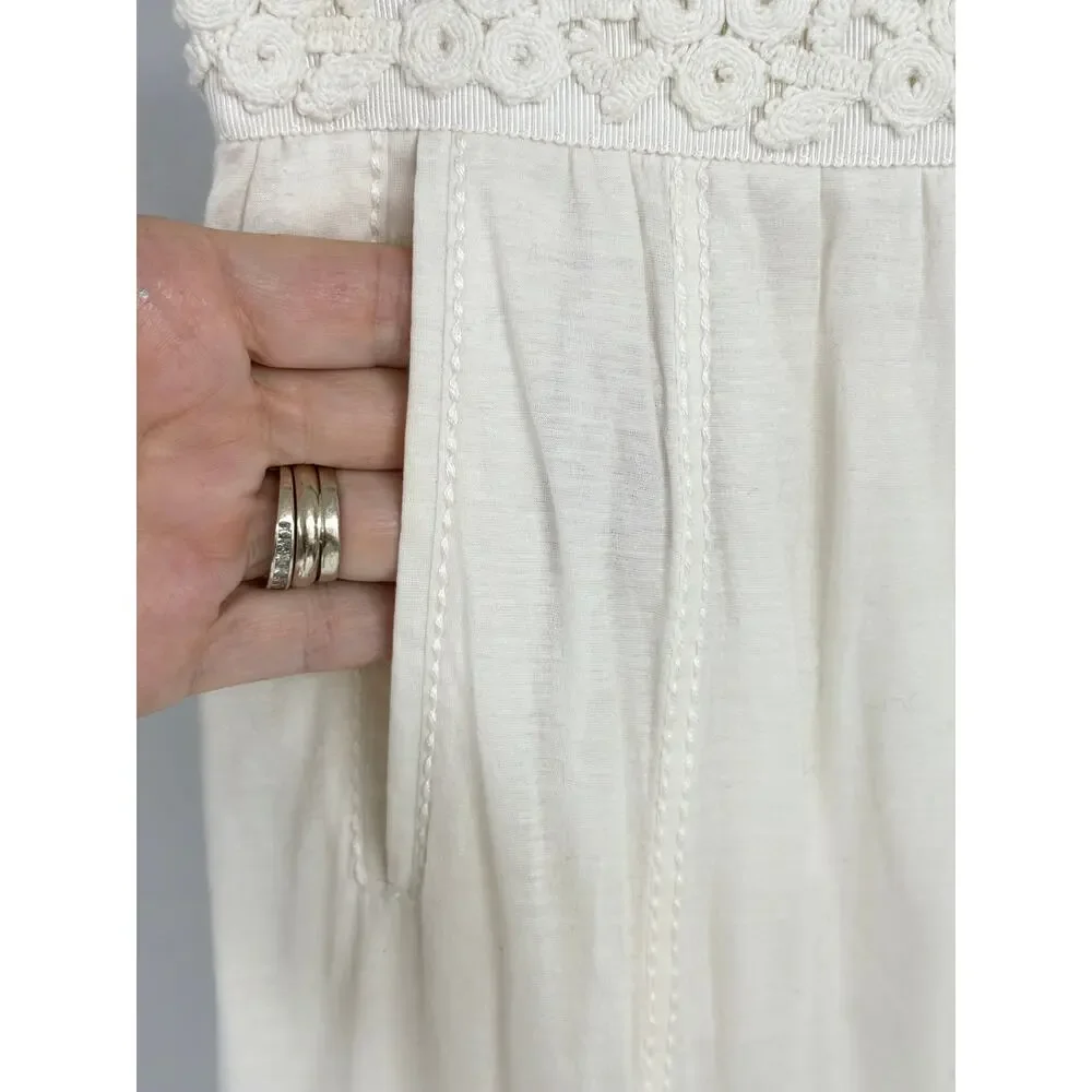 Louis Vuitton Paris White Cotton Embellished Skirt 36 France Silk Lined Rosettes